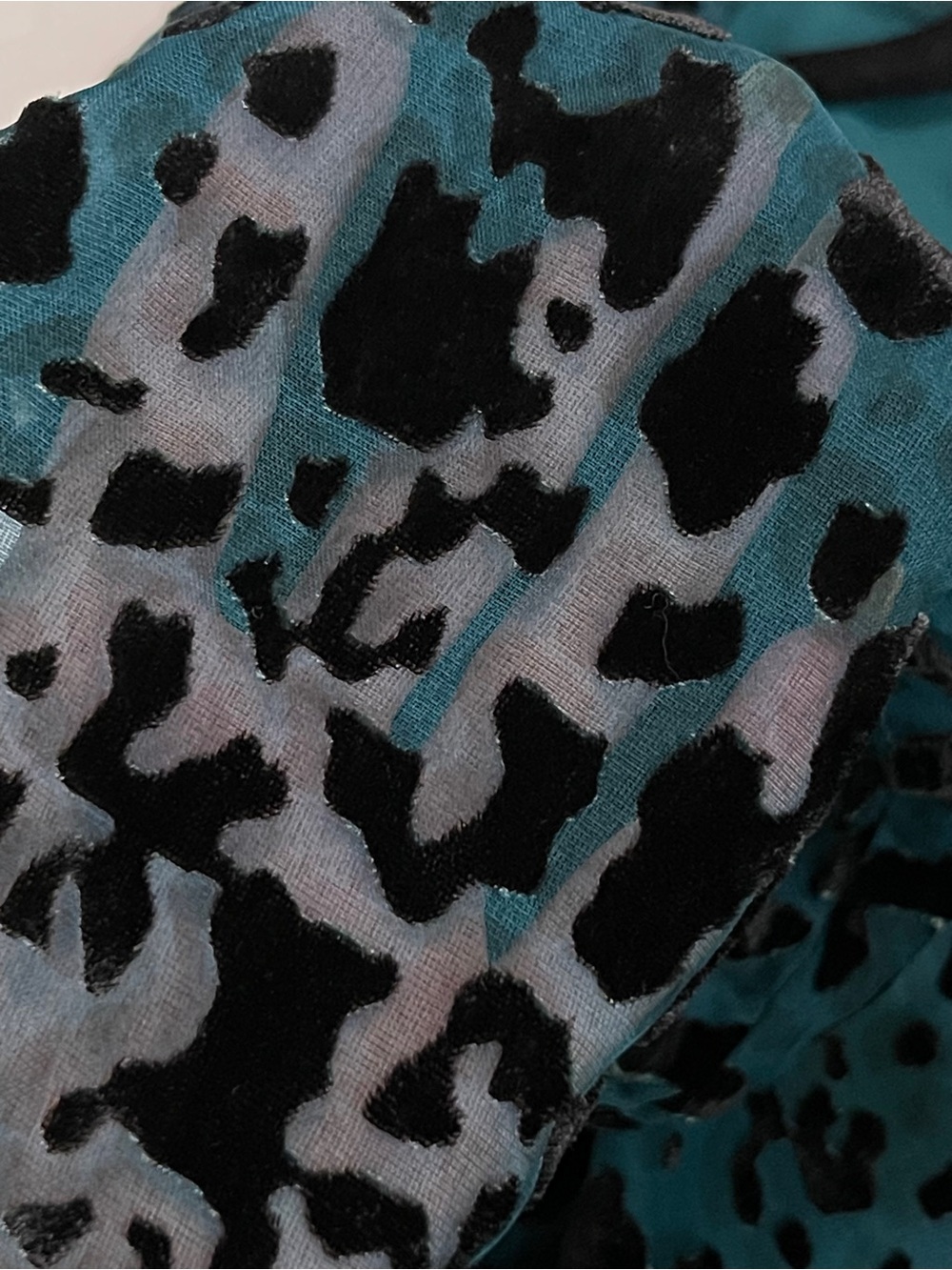 ASTR The Label Teal Black Burnout Leopard Wrap Peplum Top Size M - Picture 7 of 10